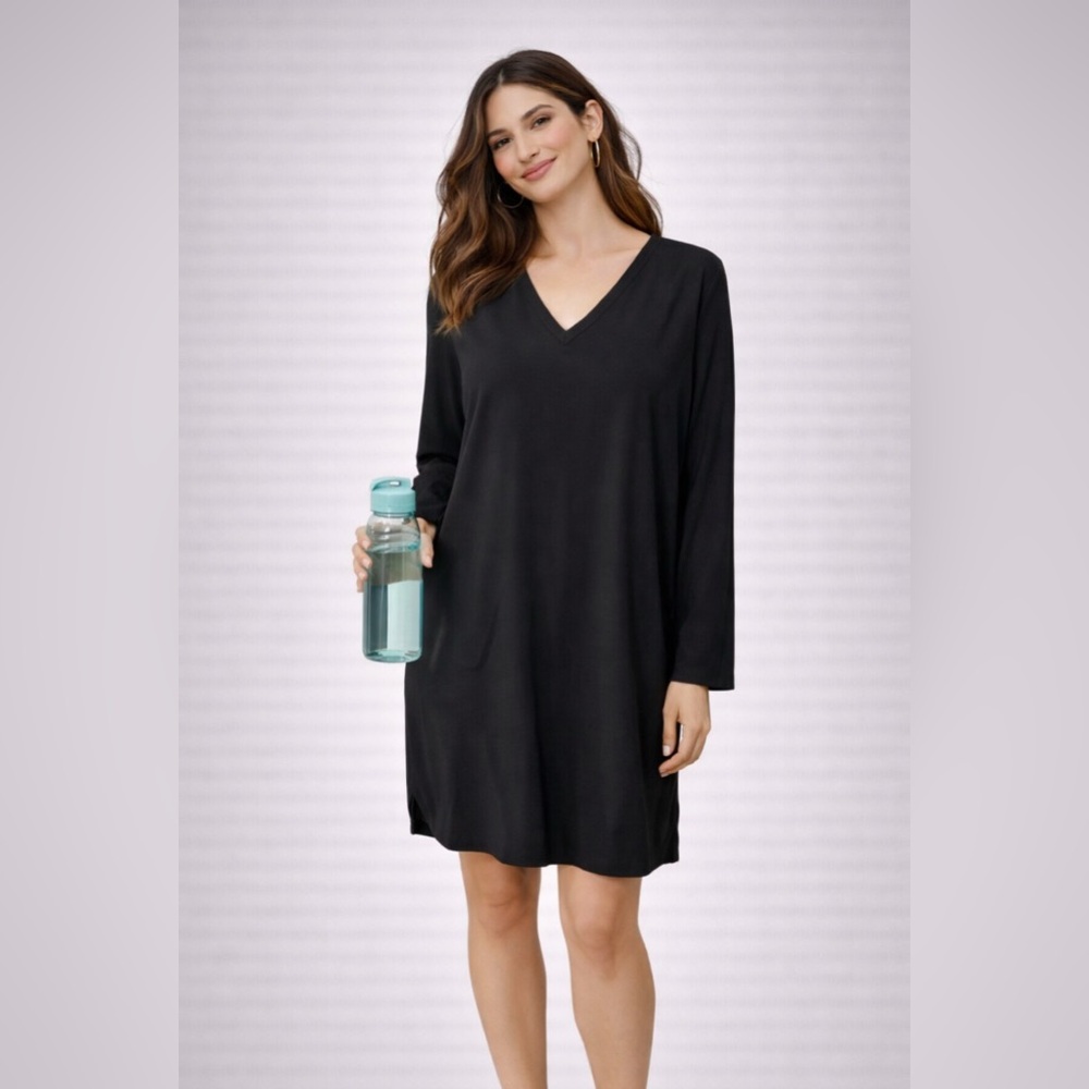Cloth & Stone Shirt Dress M Medium Black Shift Long Sleeve Washable